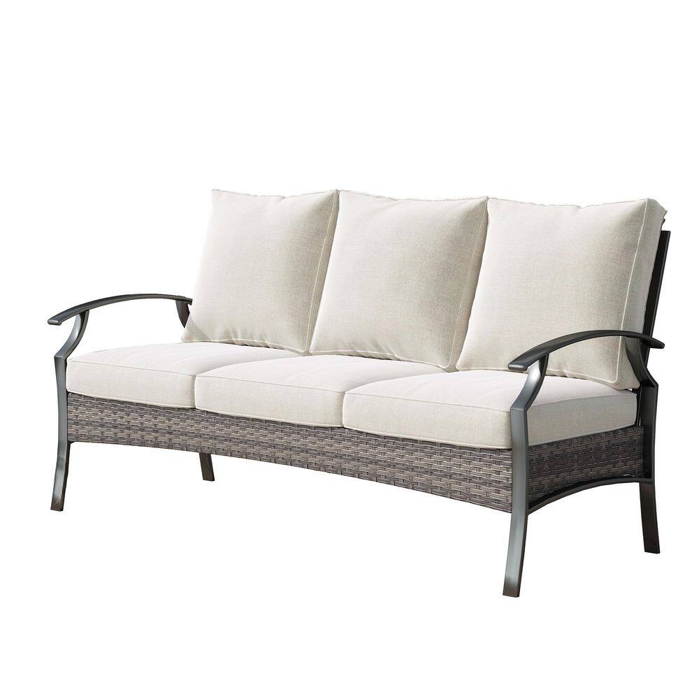 Black Metal Outdoor Patio 3-Seat Sofa Couch with Beige Cushions price history on PriceWatchPro
