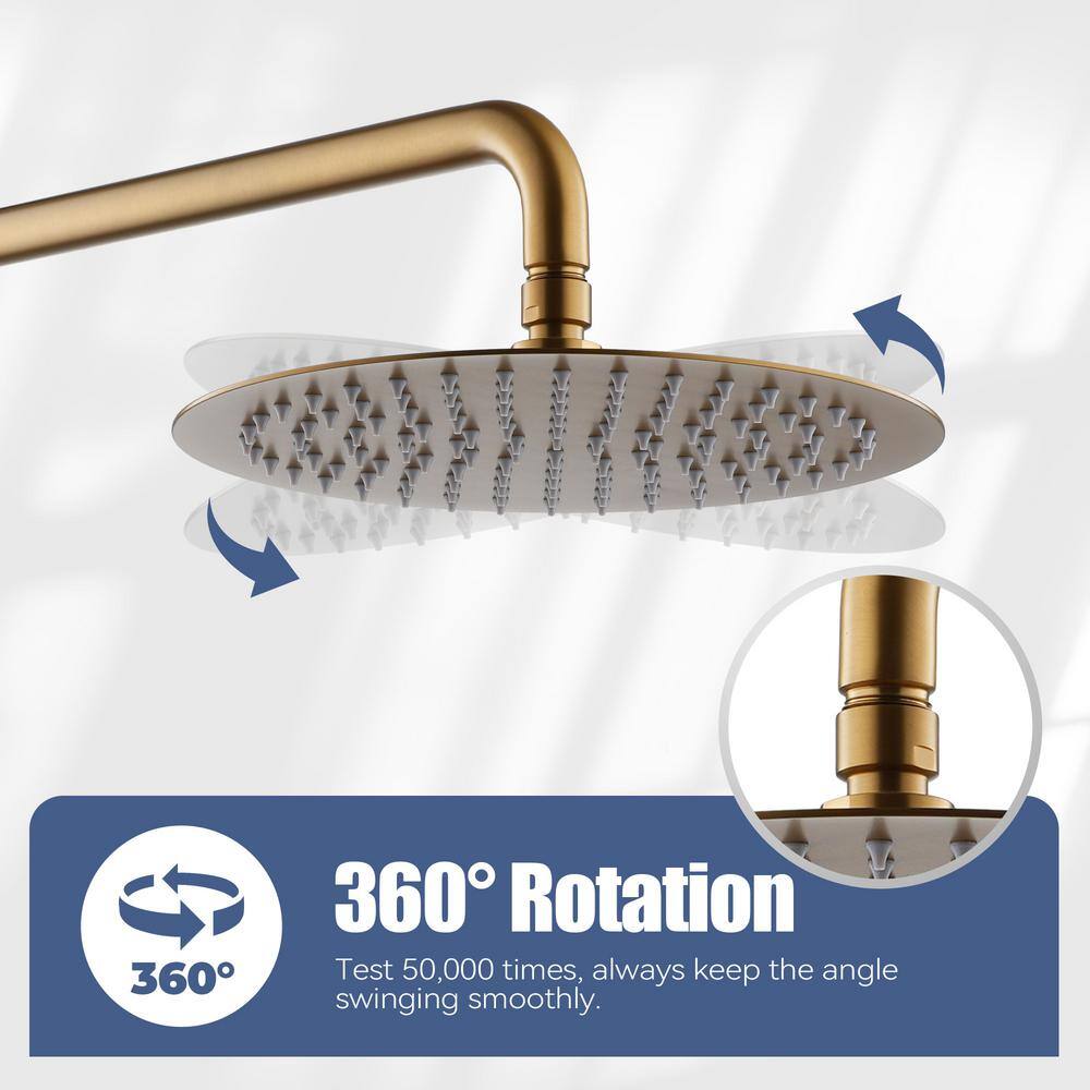 Brushed Gold Stainless Steel Wall Mounted Rain Shower System