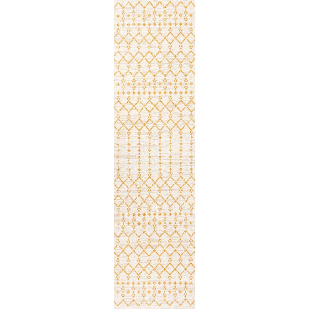 Cream and Yellow Geometric Flat Woven Runner Rug