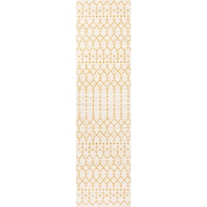Ourika Moroccan Cream/Yellow 2 ft. x 10 ft. Geometric Textured Weave Indoor/Outdoor Area Rug