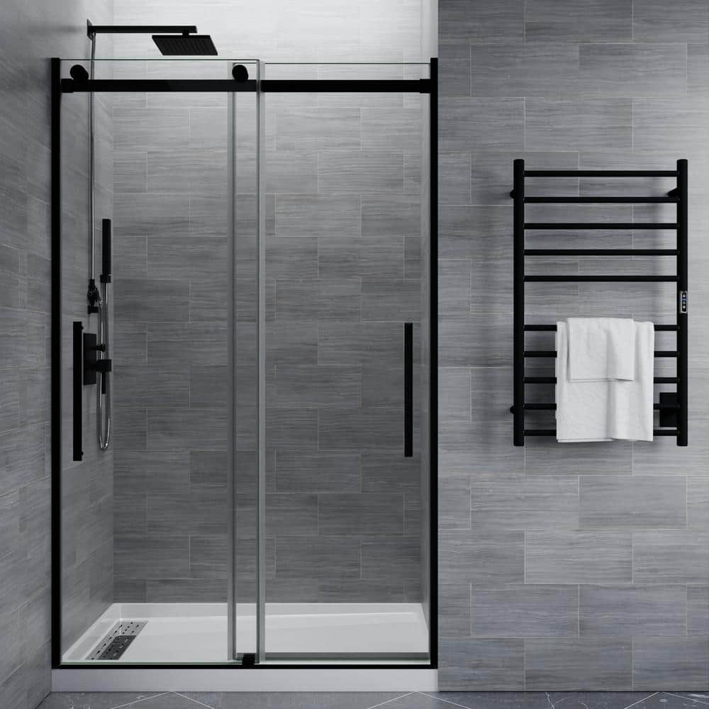 Dama Series 2 in. x 76 in. H Sliding Frameless Shower Door in Matte Black w