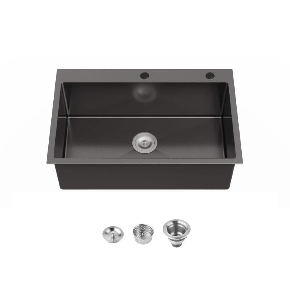 Stainless Steel Kitchen Sink, 30″x19″ Single Bowl, Overmount Handmade Sink in Black, with US Standard Drain and Hook price history on PriceWatchPro
