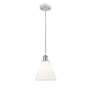 Berkshire 60-Watt 1-Light White and Polished Chrome Shaded Mini Pendant Light with Frosted Glass Frosted Glass Shade