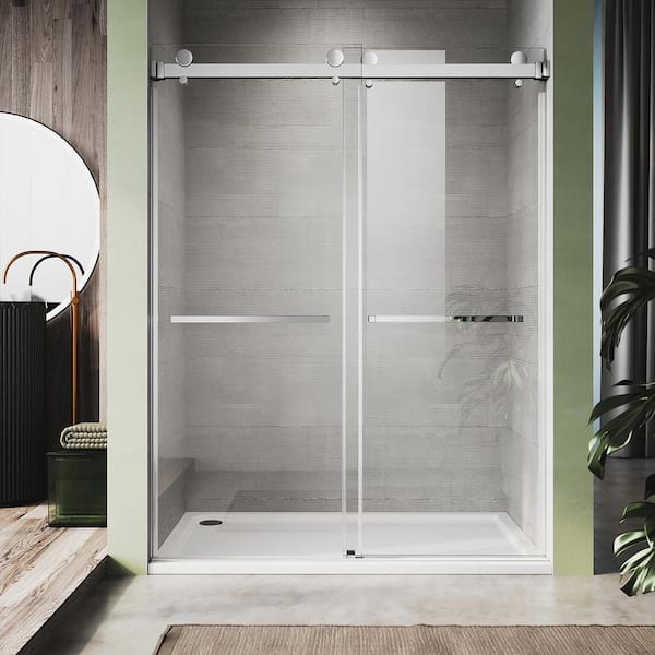 UNIKOO UKD01 56 to 60 in. W x 80 in. H Double Sliding Frameless Shower Door in Chrome, Enduro Shield 3/8 in. Clear Glass