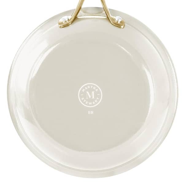 Martha Stewart Lockton Premium Nonstick PFA Free Ceramic Interior 10 Piece  Heavy Gauge Enamel Aluminum Pots and Pans Cookware Set - Linen White w/Gold