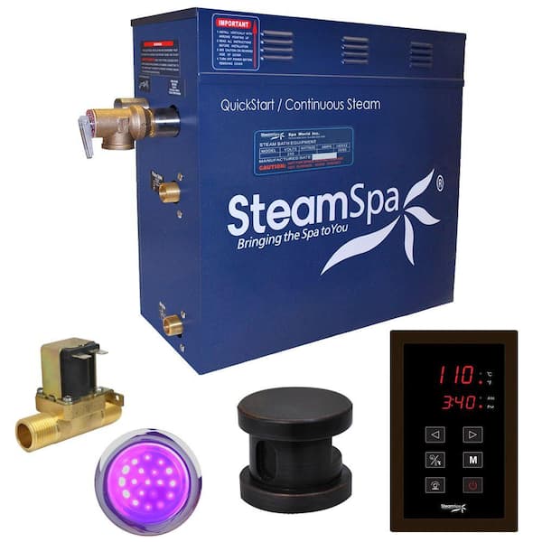 SteamSpa Indulgence 6kW QuickStart Steam Bath Generator Package with Built-In Auto Drain in Polished Oil Rubbed Bronze