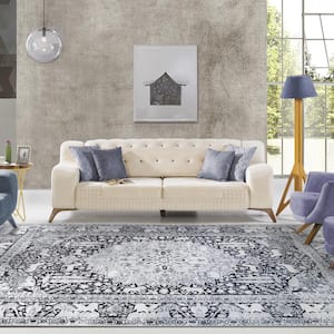Copley Charcoal 5 ft. x 7 ft. 6 in. Oriental Medallion Modern Polyester Area Rug