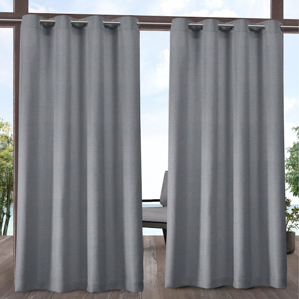 EXCLUSIVE HOME Biscayne Navy Solid Light Filtering Grommet Top Indoor/Outdoor Curtain, 54 in. W x 96 in. L (Set of 2)