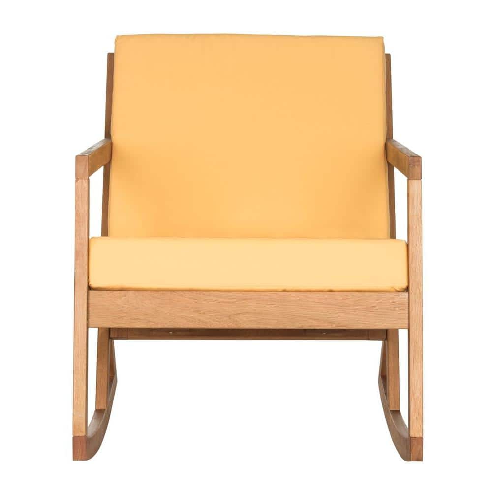 Eco-Friendly Eucalyptus Wood Rocking Chair with Yellow Cushions