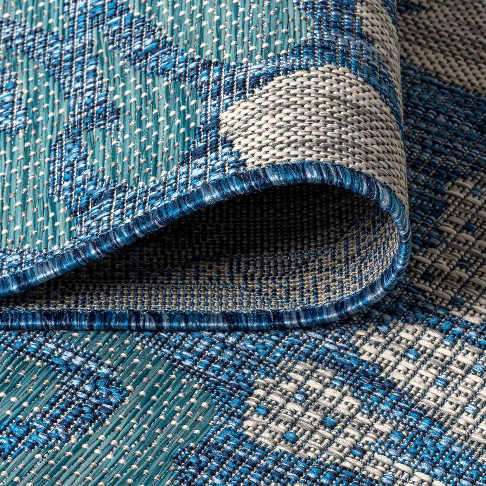 Navy and Aqua Floral Flat Woven Runner Rug