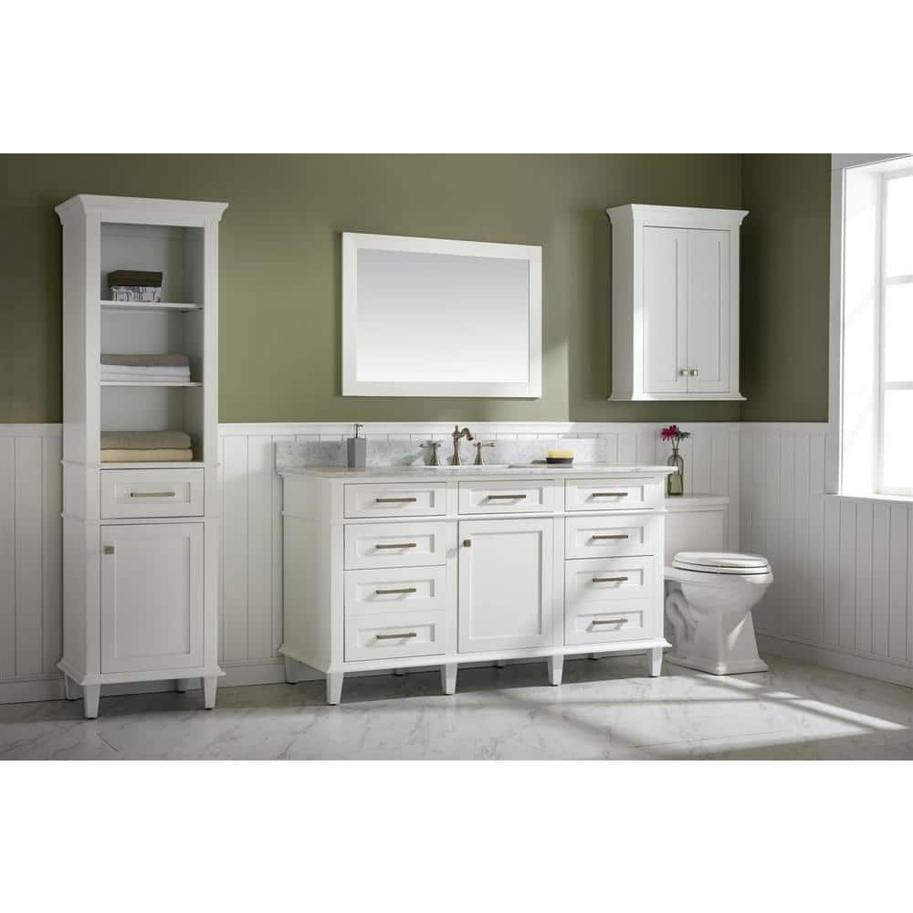 White 60" Freestanding Single Sink Vanity with Carrara Marble Top