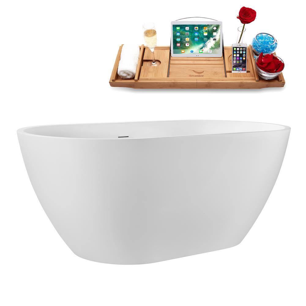 59" Glossy White Acrylic Freestanding Soaking Tub with Tray