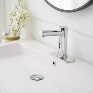 Automatic Sensor Touchless Single Hole Bathroom Sink Faucet With Temperature Mixing Valve In Polished Chrome