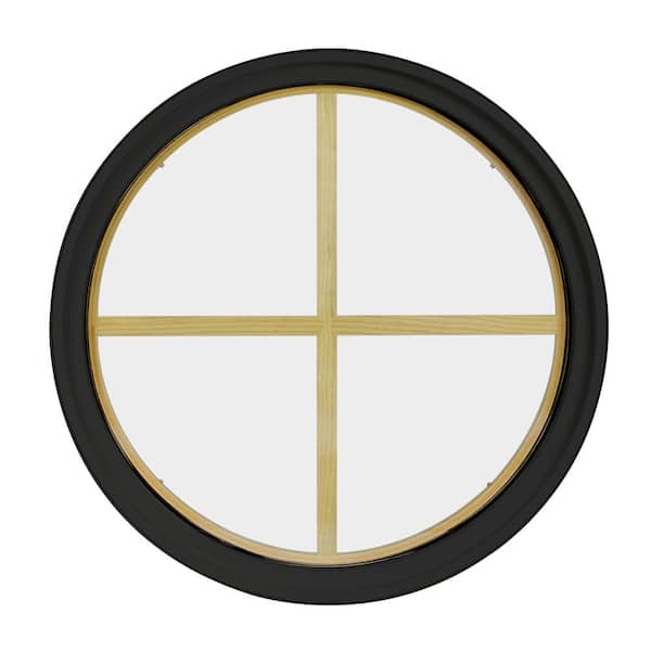 48 in. x 48 in. Round Bronze 6-9/16 in. Jamb 4-Lite Grille Geometric Aluminum Clad Wood Window