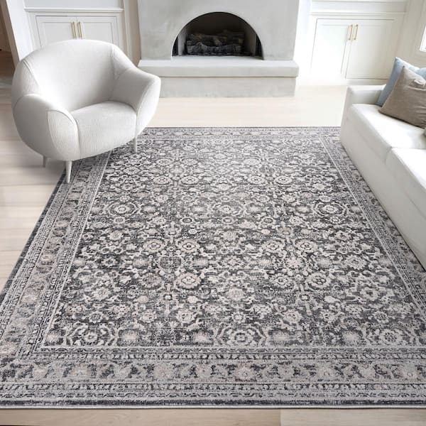 Magic Traditional Dark Gray and Cream 5 ft. x 7 ft. Oriental Indoor Area Rug