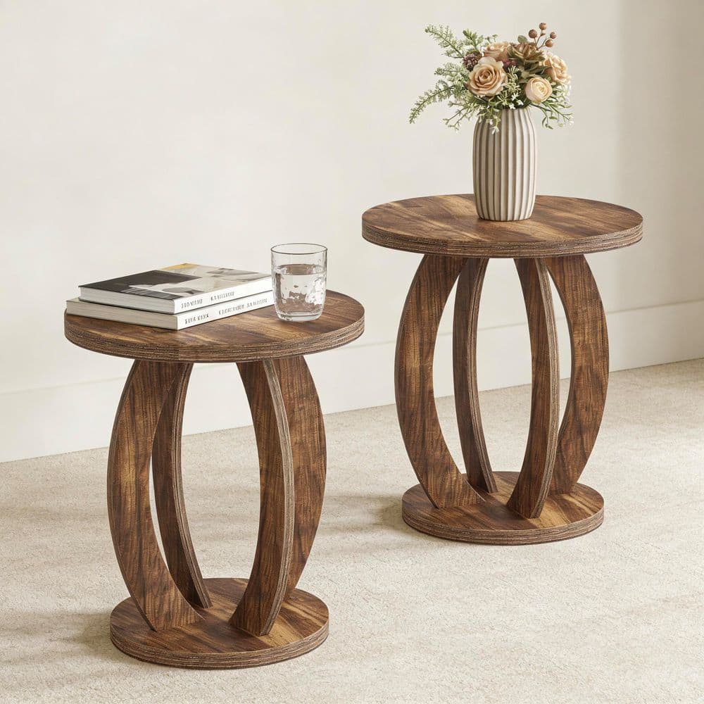 19.69 in. Walnut Round Wood End Table Side Table for Living Room, Bedroom (Set of 2) price history on PriceWatchPro