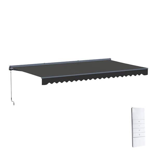 20 ft. Moroccan Polyester Motorized Patio Awning Semi Cassette LED Luxury 120 in. Projection in Black