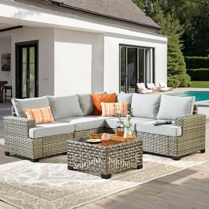 Ulrica 6-Piece Wicker Outdoor Sectional Set with Light Gray Cushions