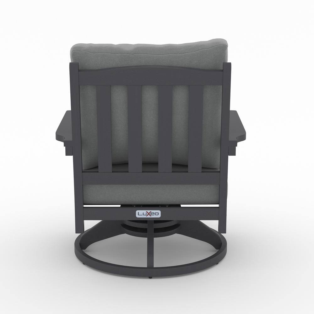 Gray HDPE 5-Piece Fire Pit Table Set with Cushioned Rock-Swivel Chairs