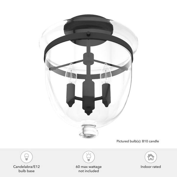 Hunter - Belltown 13 in. 3 Light Natural Iron Semi Flush Mount Bedroom Light