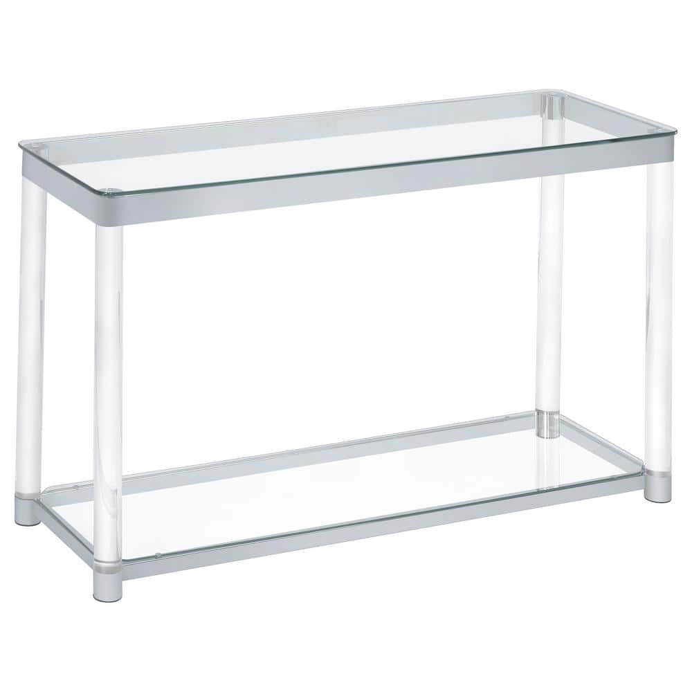 Chrome and Clear Glass Sofa Table with Storage Shelf