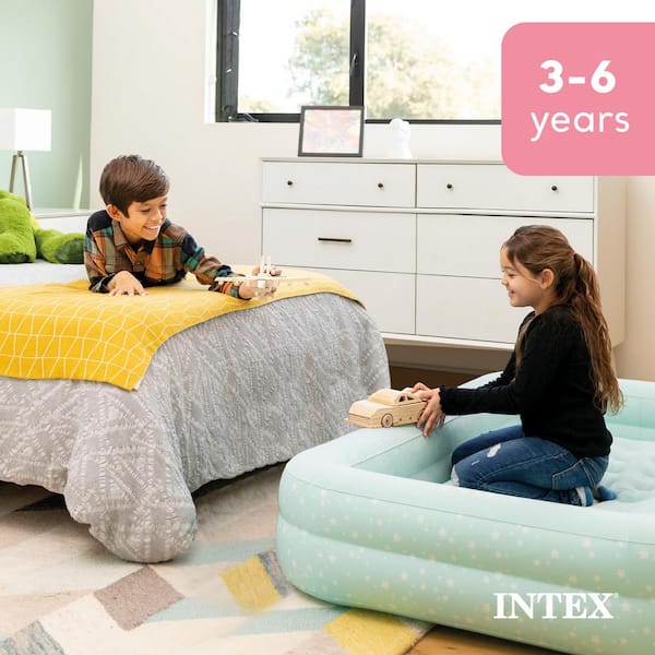 Intex 66 in. L x 42 in. W x 10 in. H Kids Twin Inflatable Raised Frame Travel Air Mattress with Hand Pump 66810EP The Home Depot