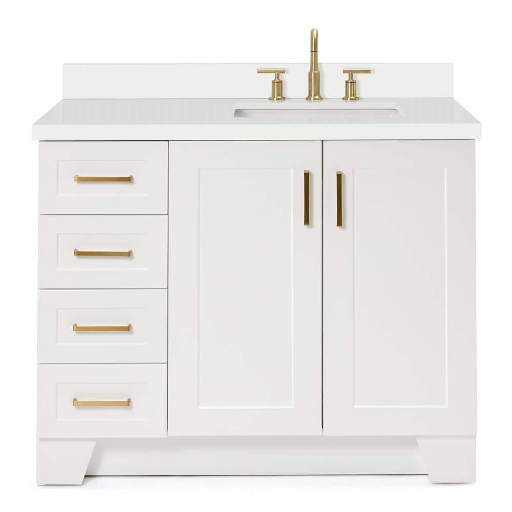 Taylor 43" White Quartz Single Sink Vanity with Brass Hardware