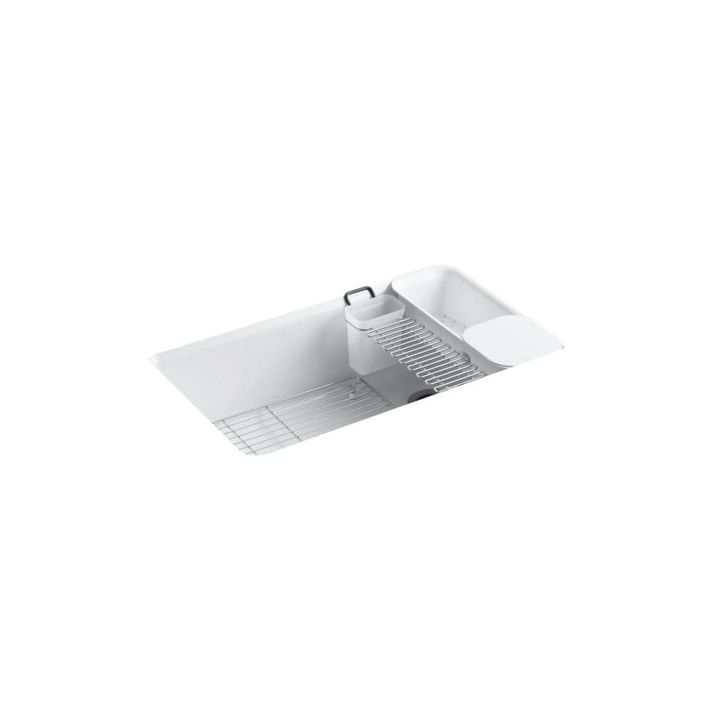 White Cast Iron Single Bowl Kitchen Sink with Accessories