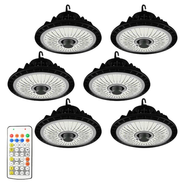 ProMounts 12 in. 150-Watt Black UFO High Bay LED Commercial Lighting with Motion Sensor and Remote Control (6-Pack)