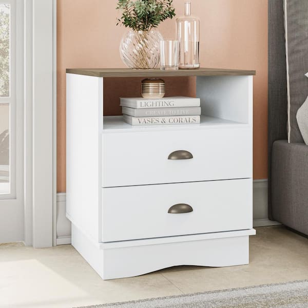 Rhodes Wooden Bedside Table with 2 Drawer Storage - Decornation