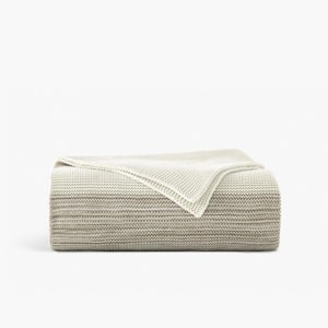 Marled Organic Beige and Ivory Cotton 1-Piece Throw Blanket