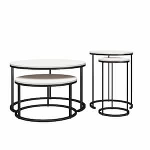 Clarine 31.5 in. Ivory Pine 18 in. H Round Nesting Coffee and End Table Bundle with 4-Pieces