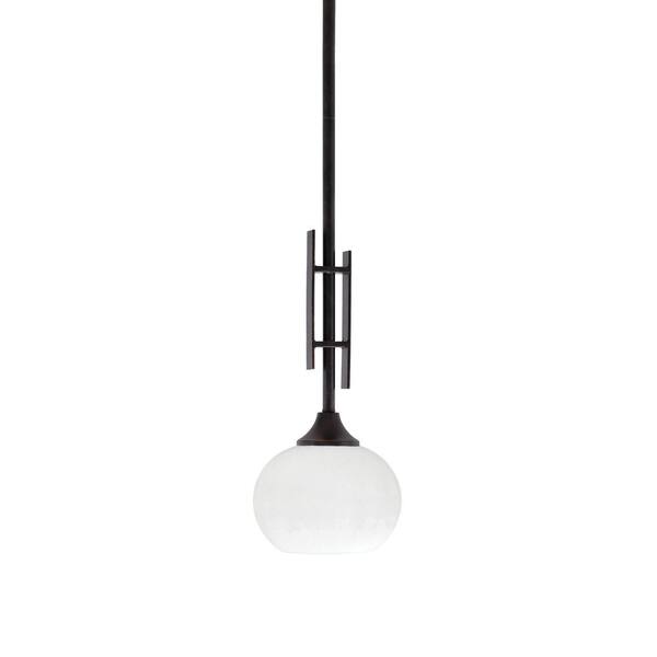 Unbranded Ontario 60-Watt, 1-Light Dark Granite Stem Hung Mini Pendant Light with White Muslin Glass Shade and No Bulb Included