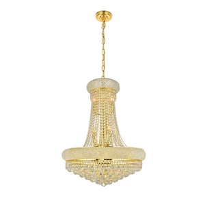 Timeless Home 24 in. L x 24 in. W x 32 in. H 14-Light Gold Transitional Chandelier with Clear Crystal