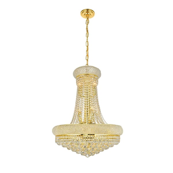 Unbranded Timeless Home 24 in. L x 24 in. W x 32 in. H 14-Light Gold Transitional Chandelier with Clear Crystal