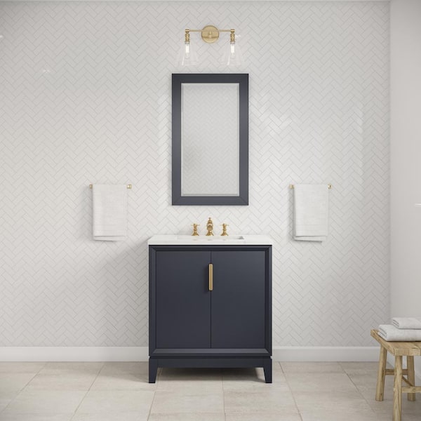 Water Creation Elizabeth 30 in. Bath Vanity in Monarch Blue with Carrara White Marble Vanity Top with Ceramics White Basins and Faucet