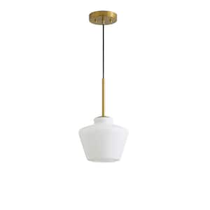Midtown 1-Light Brushed Brassl Pendant Light with White Glass Shade