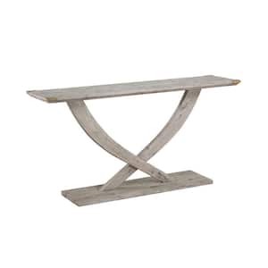 15 in. Gray Rectangle Wood Top Console Table with Cross Legs