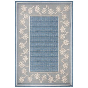 Courtyard Blue/Ivory 4 ft. x 6 ft. Floral Indoor/Outdoor Patio  Area Rug