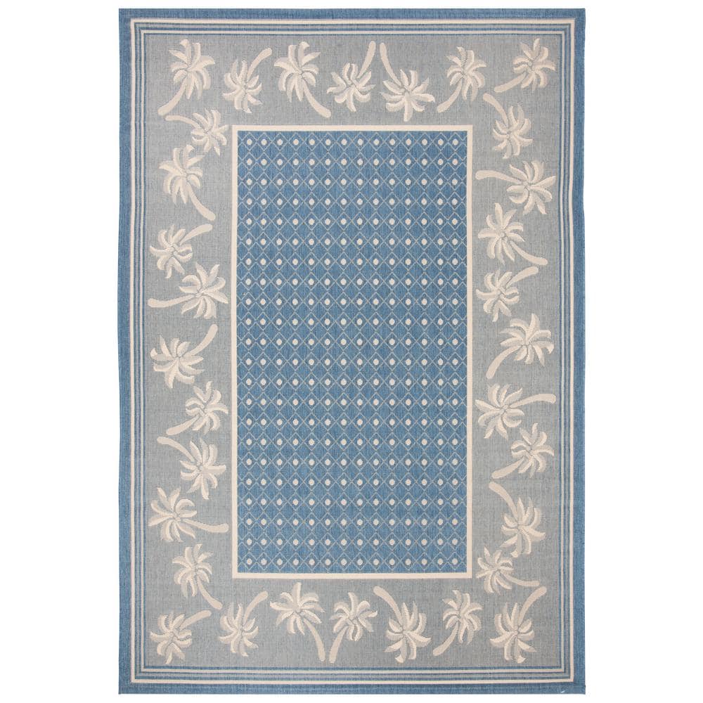 Blue Rectangular Synthetic Floral Outdoor Area Rug