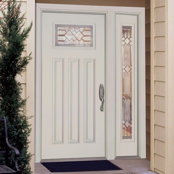 50.5 in.x81.625in.Mission Pointe Zinc Craftsman Lt Unfinished Smooth Left-Hand Fiberglass Prehung Front Door w/Sidelite
