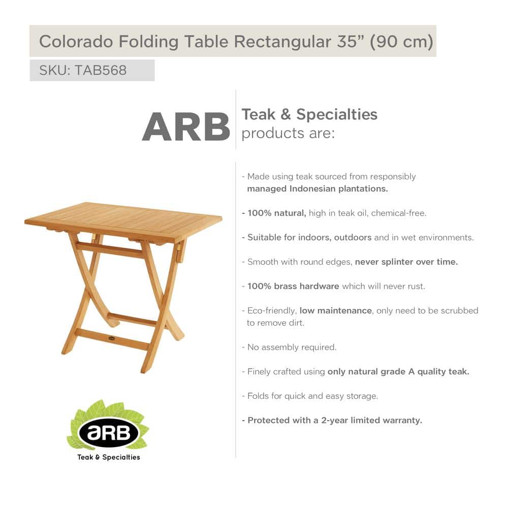 Colorado Rectangular Teak Folding Dining Table 36 x 24