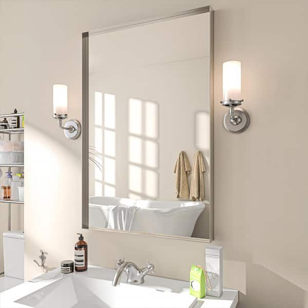 TOOLKISS 24 in. W x 36 in. H Rectangular Aluminum Framed Wall Bathroom Vanity Mirror in Silver