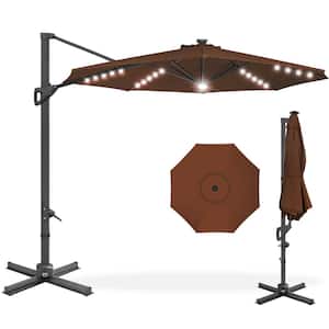 10 ft. 360-Degree Solar LED Cantilever Patio Umbrella, Outdoor Hanging Shade with Lights - Brown