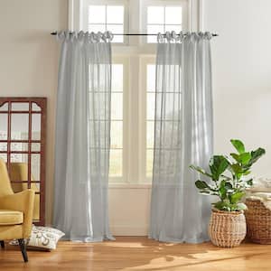 Vienna Dusty Blue Solid Poly-Linen 52(in)X84(in) Tie Top Sheer Curtain Panel