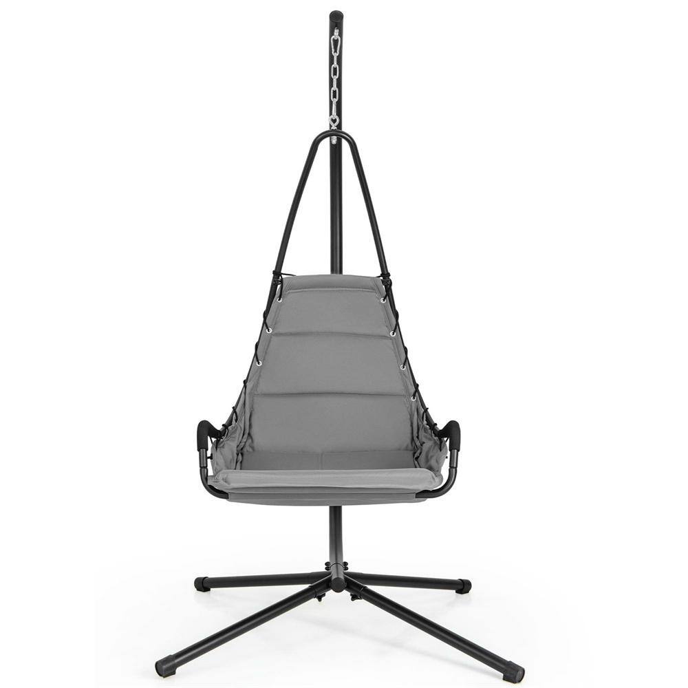 Grey Metal Patio Swing Chair with Stand Extra-wide and Cushioned Seat Outdoor Indoor Hanging Chair price history on PriceWatchPro