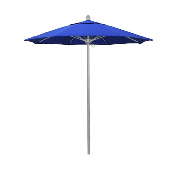 California Umbrella 7.5 ft. Grey Woodgrain Aluminum Commercial Market Patio Umbrella Fiberglass Ribs and Push Lift in Pacific Blue Sunbrella