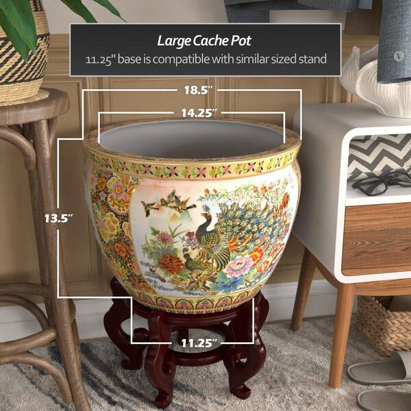 花瓶・フラワースタンド SUPREME 20FW Fish Bowl Red Lantern Oriental Furniture 18 in. Rose Medallion Satsuma