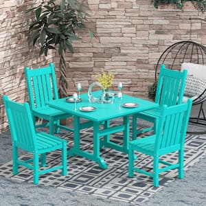 Hayes HDPE Plastic All Weather Outdoor Patio Armless Slat Back Dining Side Chair in Turquoise