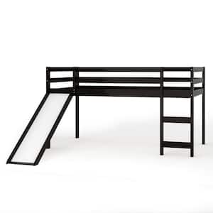 Espresso Wooden Twin Size Loft Bunk Bed with Slide and Ladder